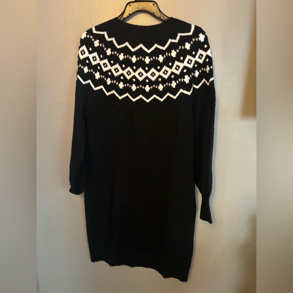 Loft Outlet Dress - black fair isle long sleeve sweater dress NWT - Picture 4 of 10